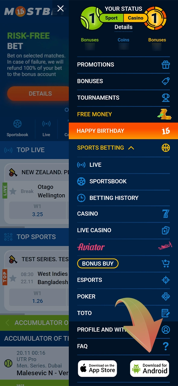 Go to the official Mostbet website, and click on the Download button.