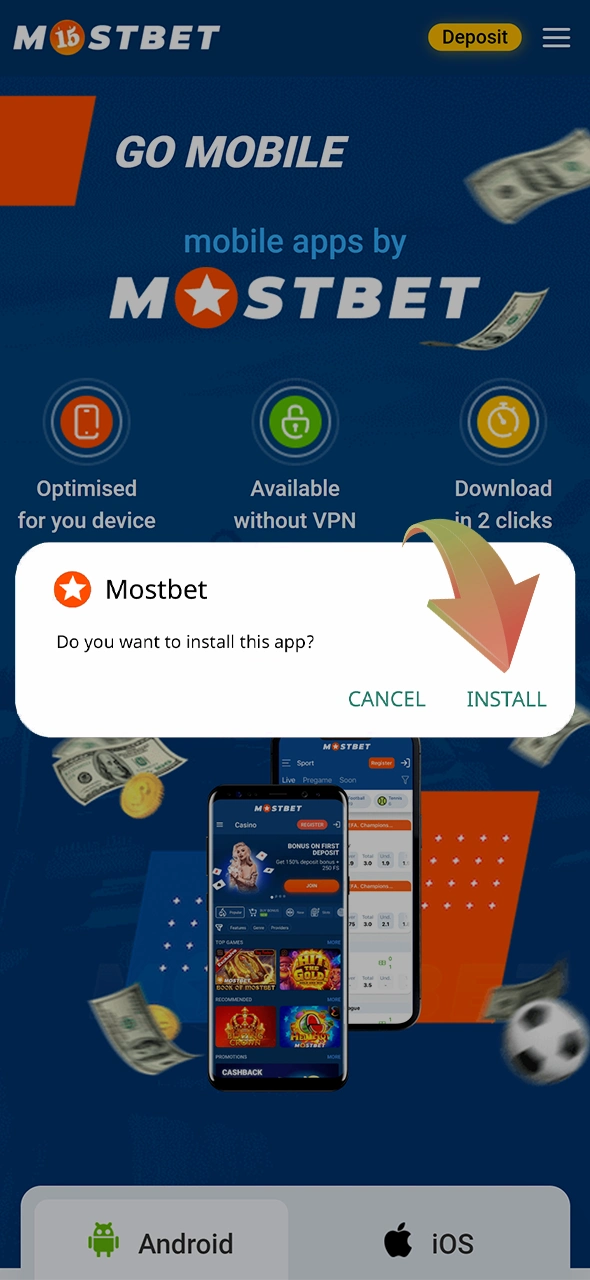 Open the Mostbet APK file to start the installation process.