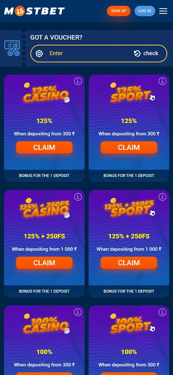 Bonuses and promotions at the Mostbet app.