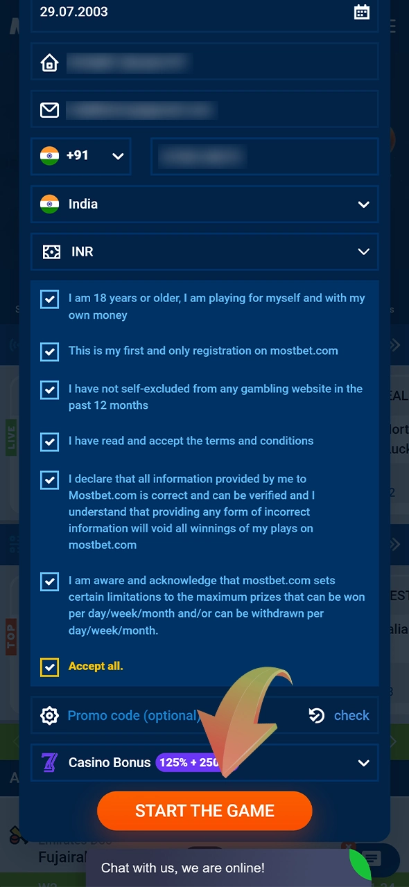 Fill in the Mostbet registration form with the required data and complete process.