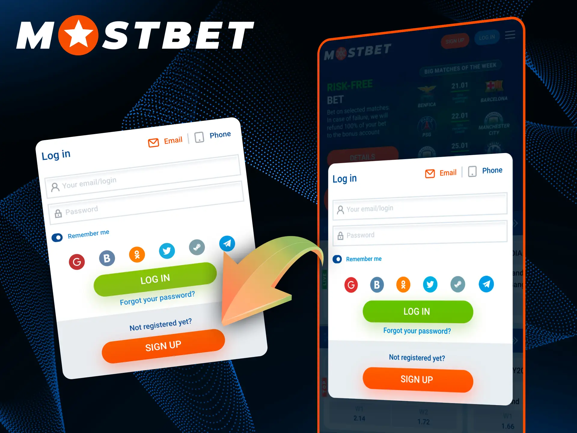 Log in to your Mostbet account via the mobile app.