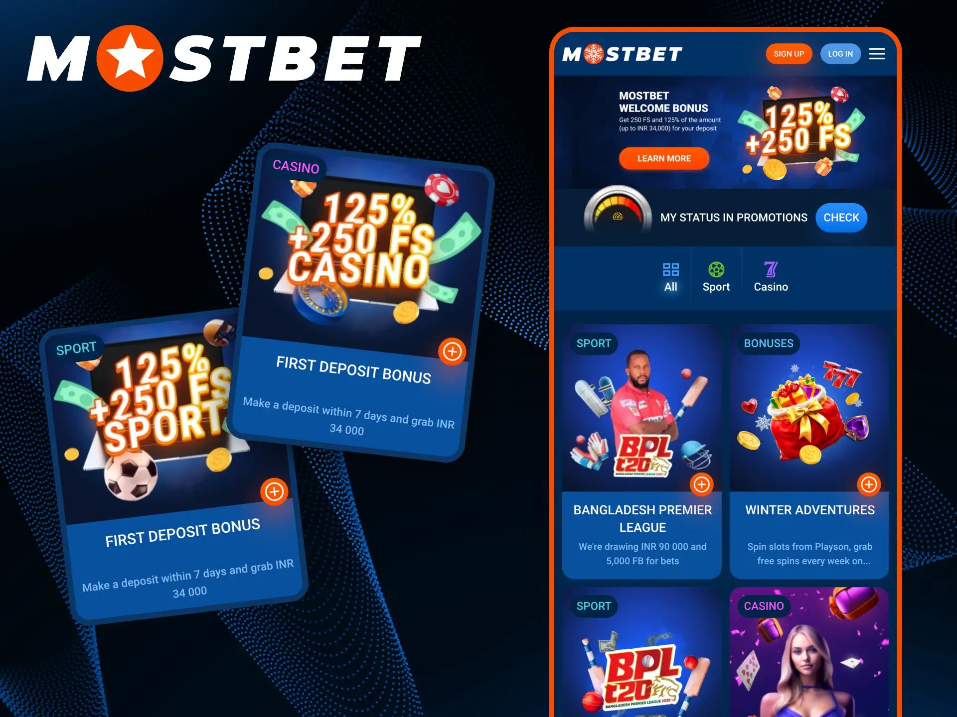 The Mostbet app offers you a number of bonuses.