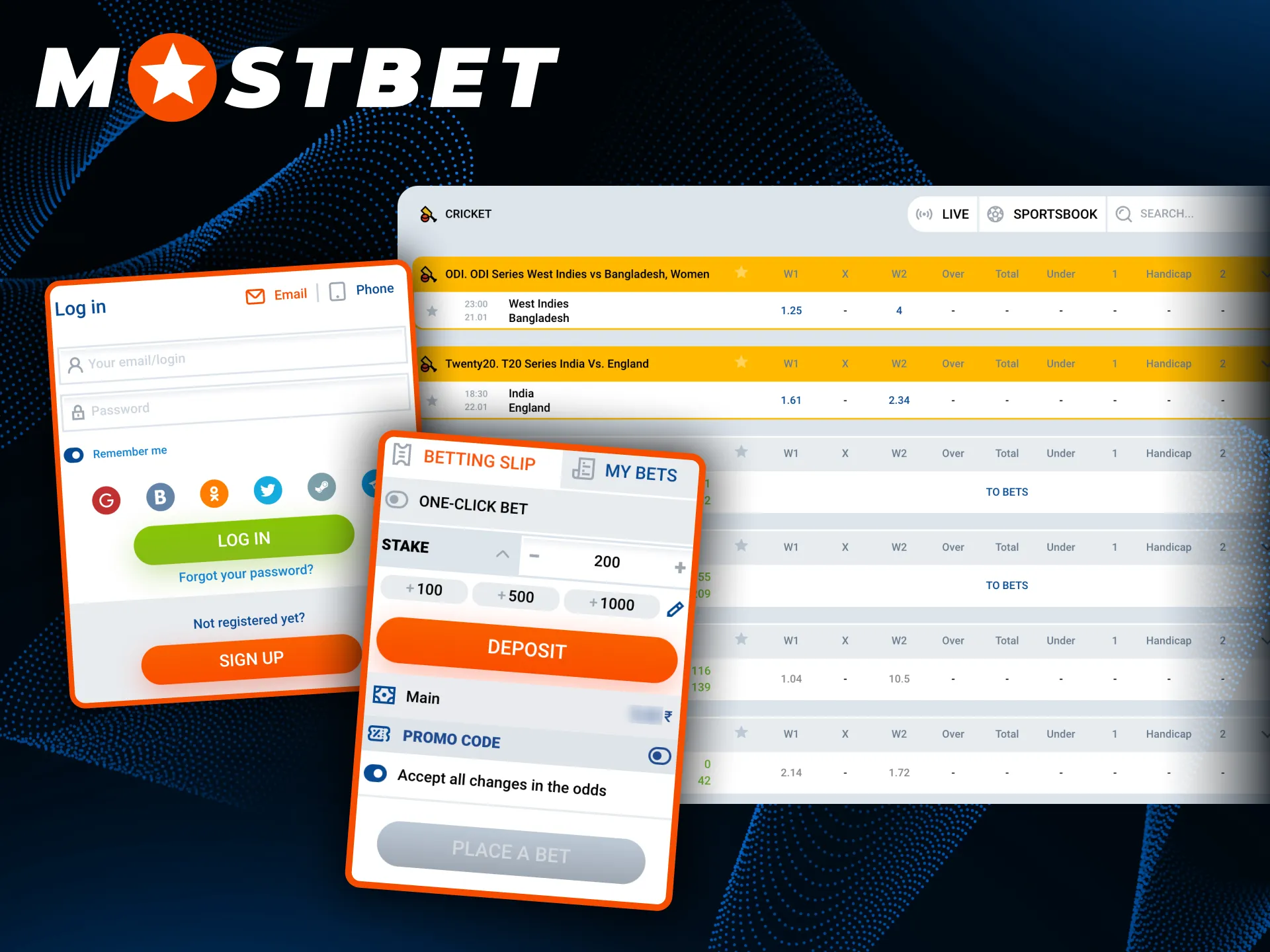 Follow these steps to start betting on cricket at Mostbet.