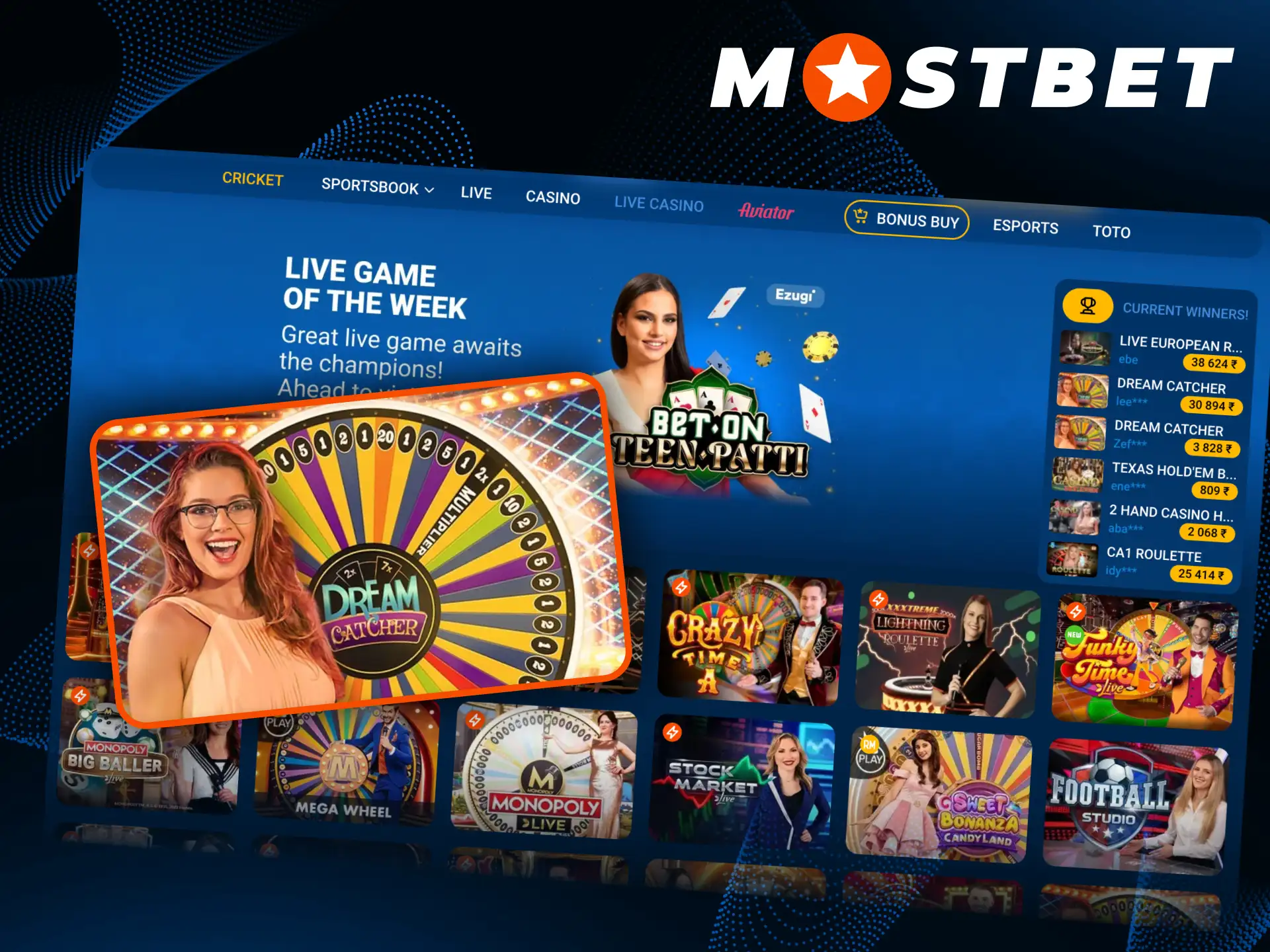 Try your chance in Dream Catcher game at Mostbet.