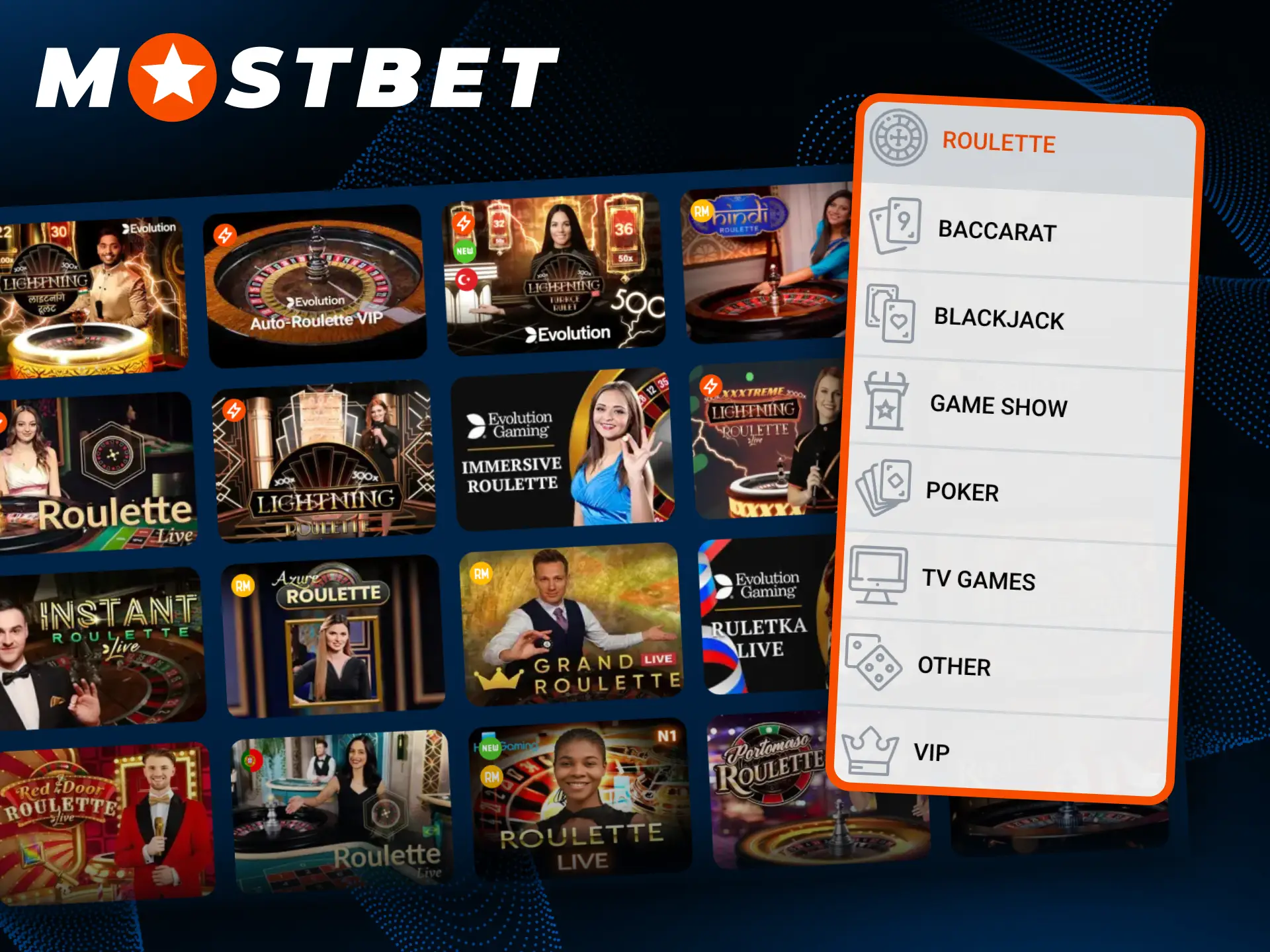 You can play Live Roulette at Mostbet casino section.