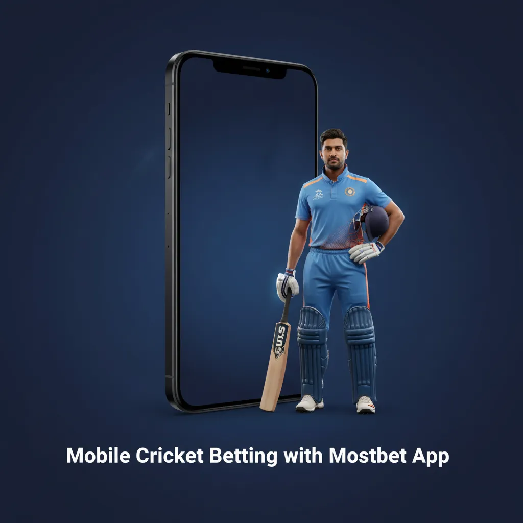 Phone showing Mostbet cricket betting app with live odds, markets, cash out, and Android/iOS download options